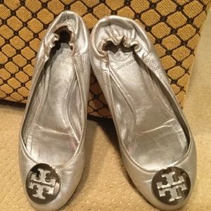 Tory Burch silver leather flats size 8
